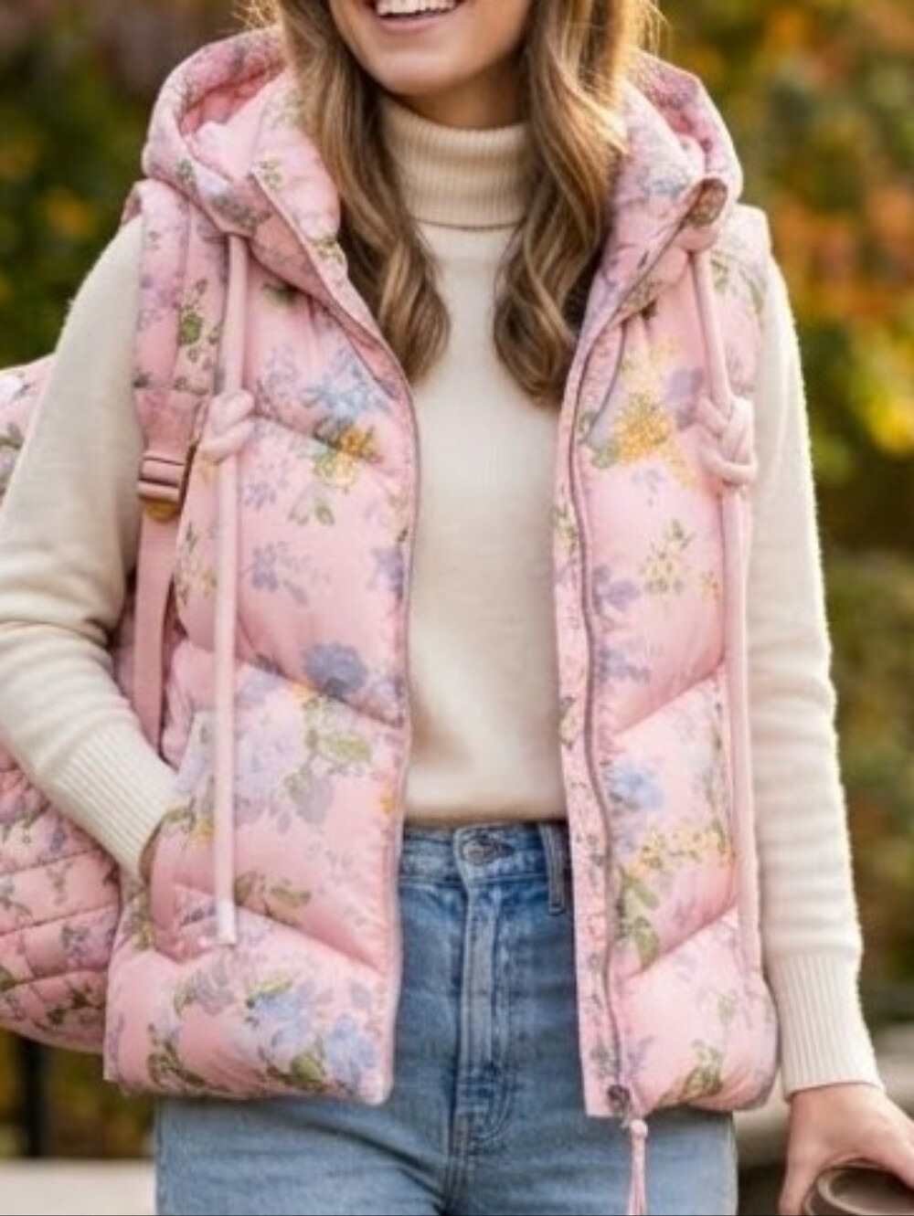 NWOT TCEC Pink Floral Puffer Vest